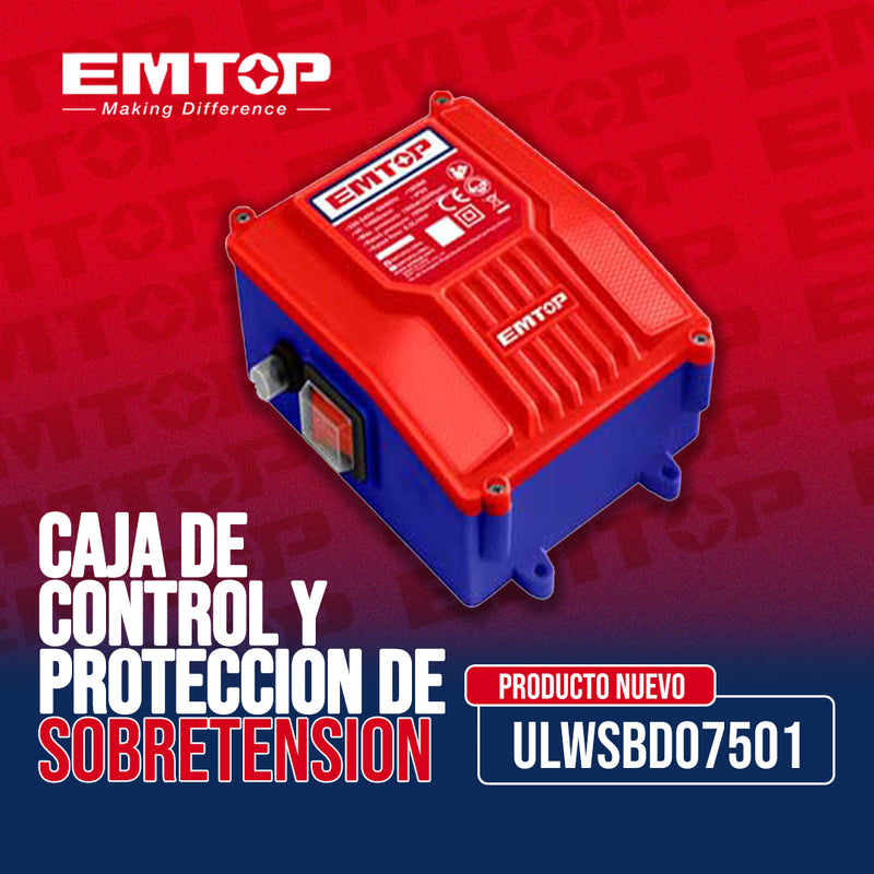 CAJA DE CONTROL Y PROTECCION DE SOBRETENSION, PARA BOMBA SUMERGIBLE DE 1HP CODIGO ULWPPD07501. MARCA EMTOP