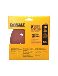 KIT DE 5 DISCOS DE LIJA DE 6", GRANO 80, TIPO VELCRO, DW4331  X, DEWALT