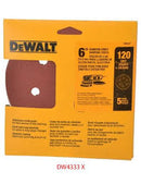 KIT DE 5 DISCOS DE LIJA DE 6", GRANO 120, TIPO VELCRO, DW4333  X, DEWALT