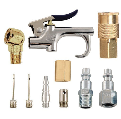 JUEGO 10 PIEZAS PISTOLA AIRE, AGUJA, ACOPLE 1 CALIBRADOR CAMPBELL