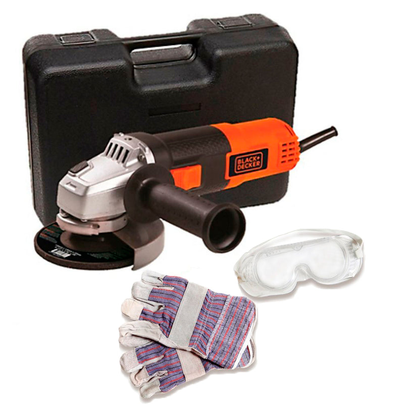 PULIDORA DE 4 1/2PULG DE 820 WATTS CON GUANTES, LENTES Y CAJA PLASTICA, 11000 RPM, BLACK AND DECKER